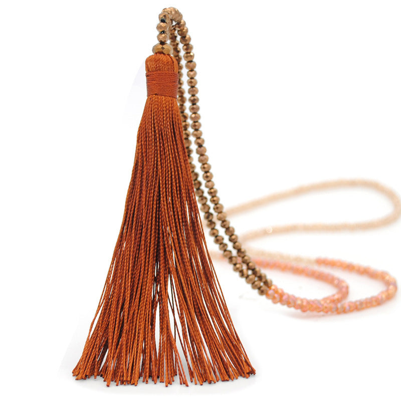 Wholesale Colored crystal necklace sweater necklace women's high-end long tassel necklace